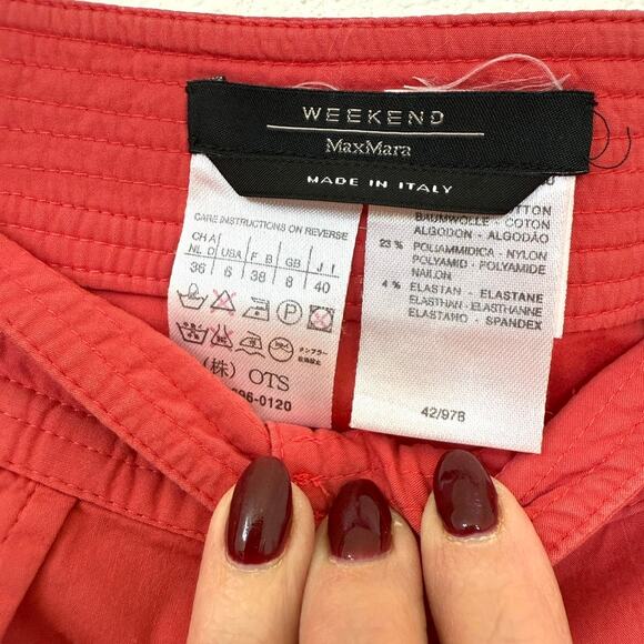 Weekend Max Mara Button Front A-Line Skirt Red Cotton Blend Italy US 6 - Picture 3 of 5